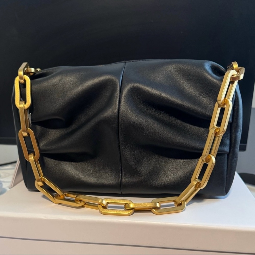 Brandon Blackwood Valentina Shoulder Bag Black Smooth Leather w/ Brass Hardware